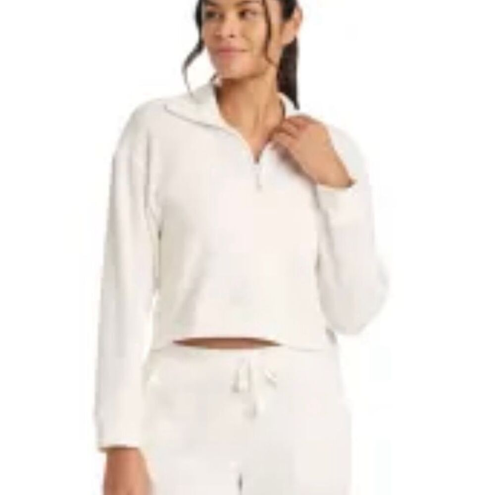 Stars Above cotton waffle cropped quarter zip pullover small